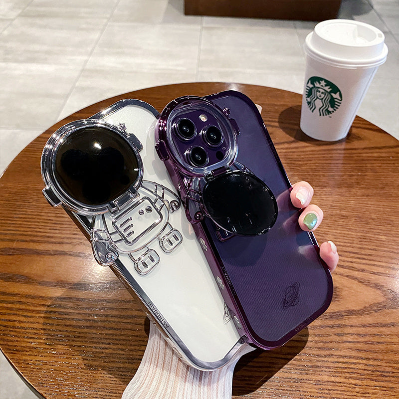 Glitter Astronaut Camera Stand iPhone Case With invisible Lens Bracket Plating Soft Cover